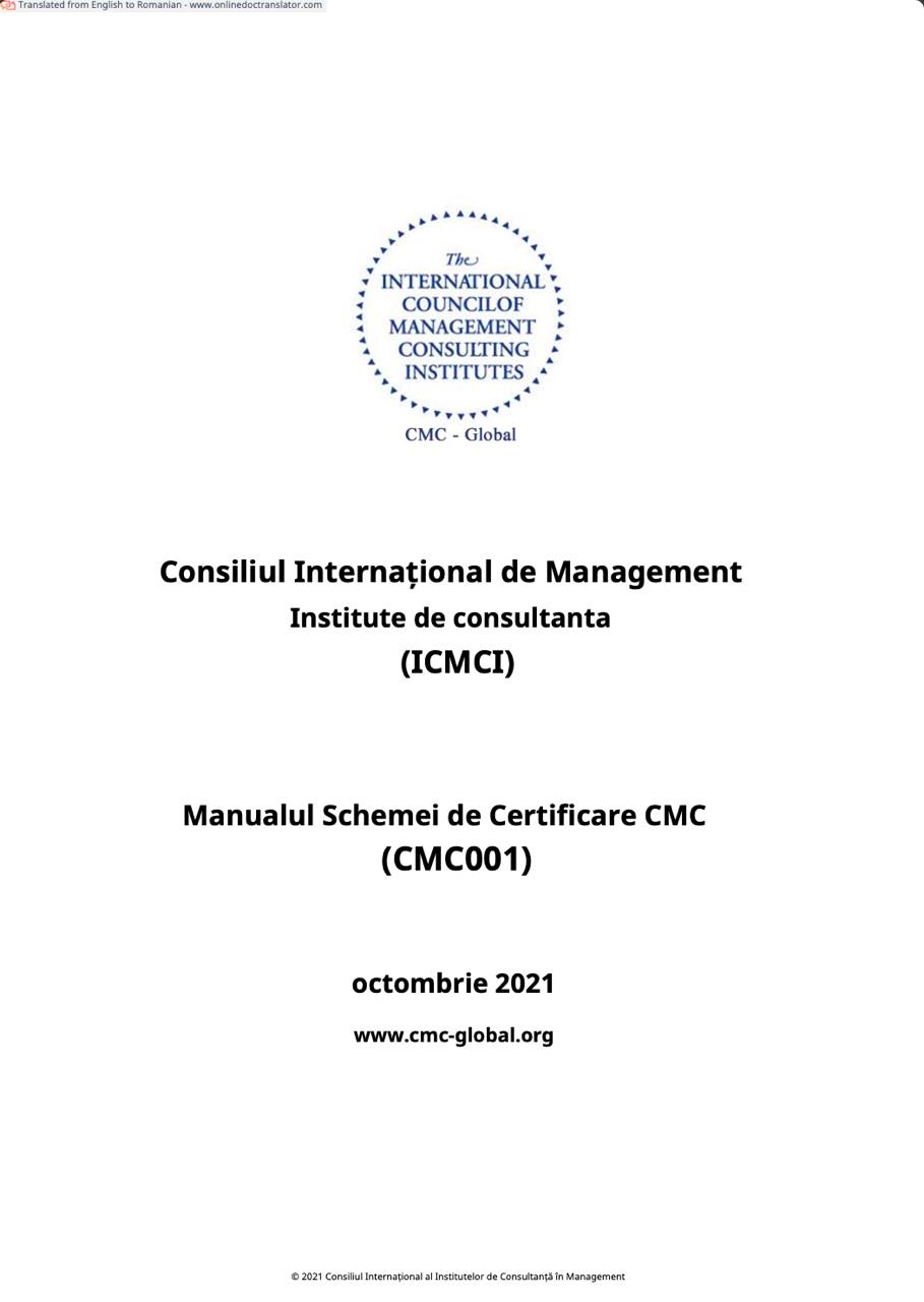 MANUALUL SCHEMEI DE CERTIFICARE CMC (ICMCI)